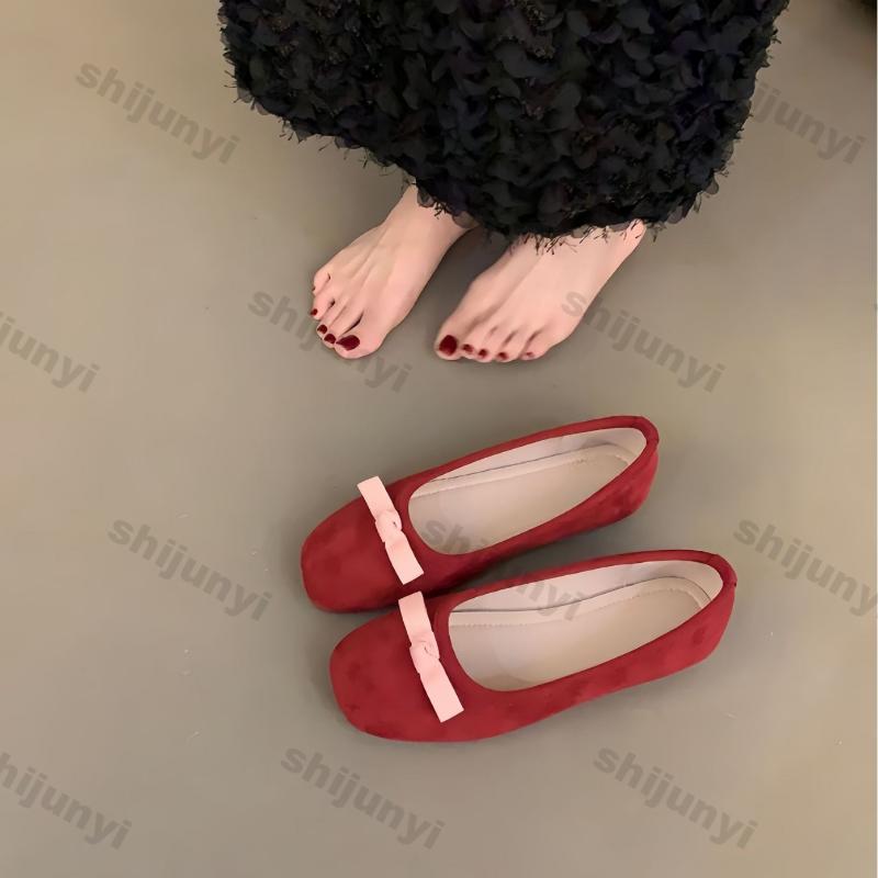 Women's Soft Sole Single Shoes Spring Comfort Round Toe Casual Loafers Women Designer Bow Flats Round Ballet Shoes Zapatos Mujer