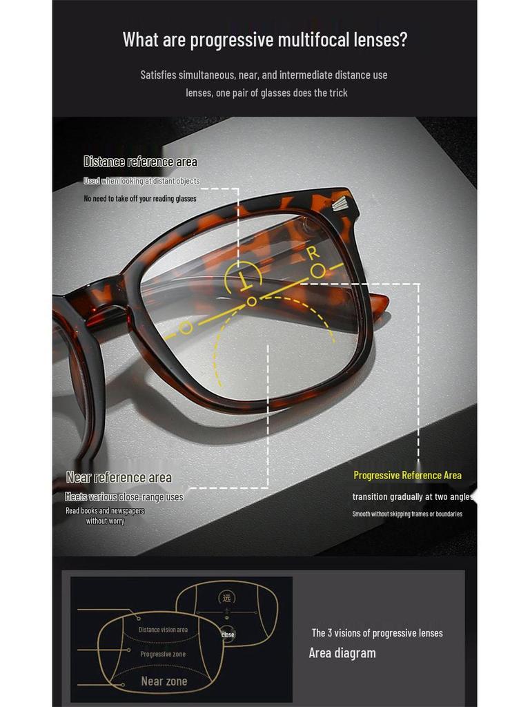 Women's Retro Square Multifocal Anti-Blue Light Reading Glasses for Distance and Near Vision