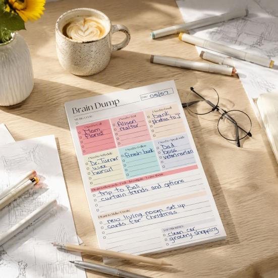 A5 Daily Planner Notebook To-Do List Notebook, 50 Page And Brain Dump Journal, Sturdy Writing Pad for Use Binding Wear-Resistant Cover Study