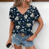 Summer V-neck 3D Printed Flower Pattern Top Fashionable Casual Fresh and Elegant Style Short Sleeved Women's T-shirts
