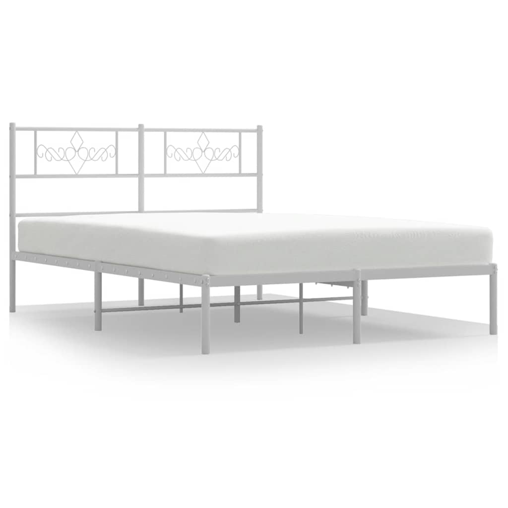 Metal Bed Frame with Headboard White 150 x 200 cm