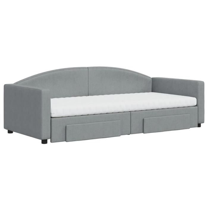 VidaXL Lit de jour avec gigogne et tiroirs gris clair 90x200 cm tissu 3197242
