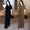Fashionable Women's Summer Stylish Loose-fitting Slimming and Belly-covering Short-sleeved Wide-leg Pants Set