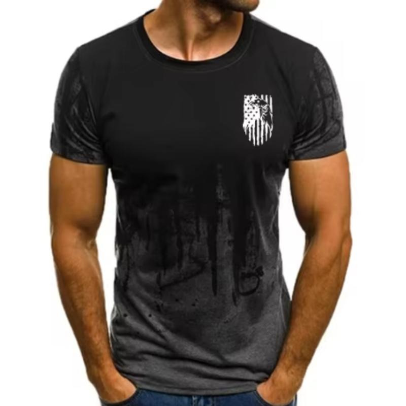Summer Gradient Short Sleeved T-shirt Digital Printing USA Eagle Casual Top Splashed Ink Design Fashion Men Clothing Street Wear