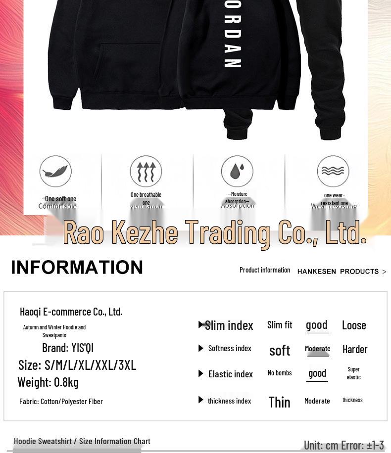 Herren Herbst/Winter Plus Samt Hoodie Trendiges Zweiteiliges Set mit Kapuze