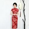 Red national style new Chinese style small medium and long cheongsam improved young women's high-end sense retro short sleeve summer