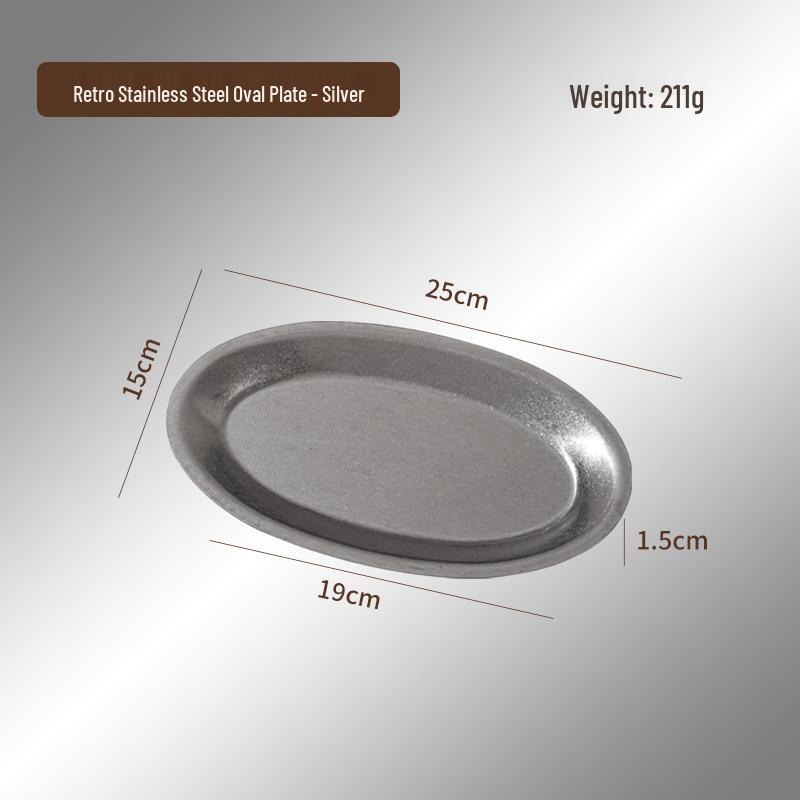 Retro Stainless Steel Oval Dessert and Fish Tray for Barbecue & Coffee Shops