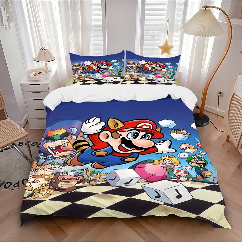 

3-piece Набор постельного белья Mario Party для гостевой комнаты, спальни, декор на Рождество, Хэллоуин, подарки - Все сезоны (Без вкладыша)a1013089 135x200cm