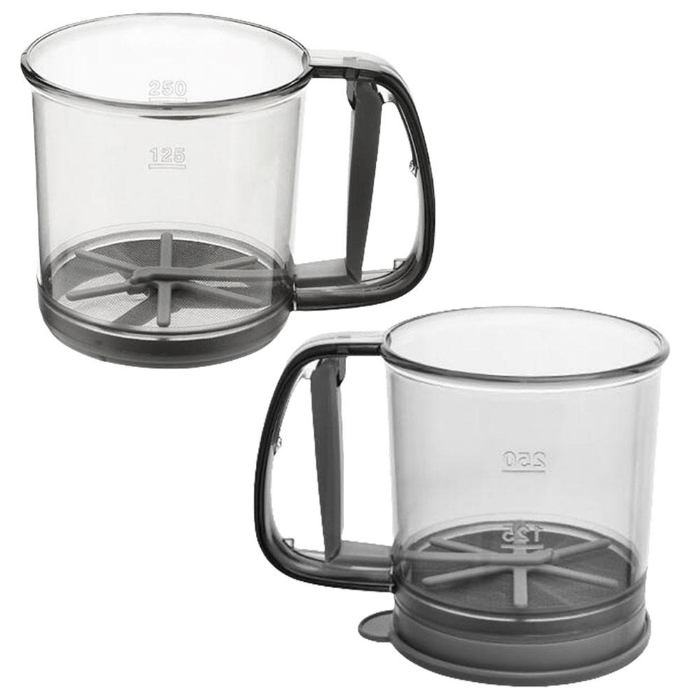 Hand Crank Flour Sieve Semi-Automatic One Hand Press Crank Sifter Plastic Sugar Powder Sieve Cup Practical Baking Tool for Home
