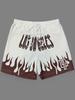 Men Gothic Angel Graffiti 3D Print Mesh Beach Shorts Elastic Drawstring Loose Straight Casual Summer Board Shorts