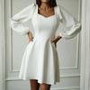 Women Elegant Solid Color Sleeveless Dress Sweetheart Neckline Puff Sleeve A Line Mini Dress