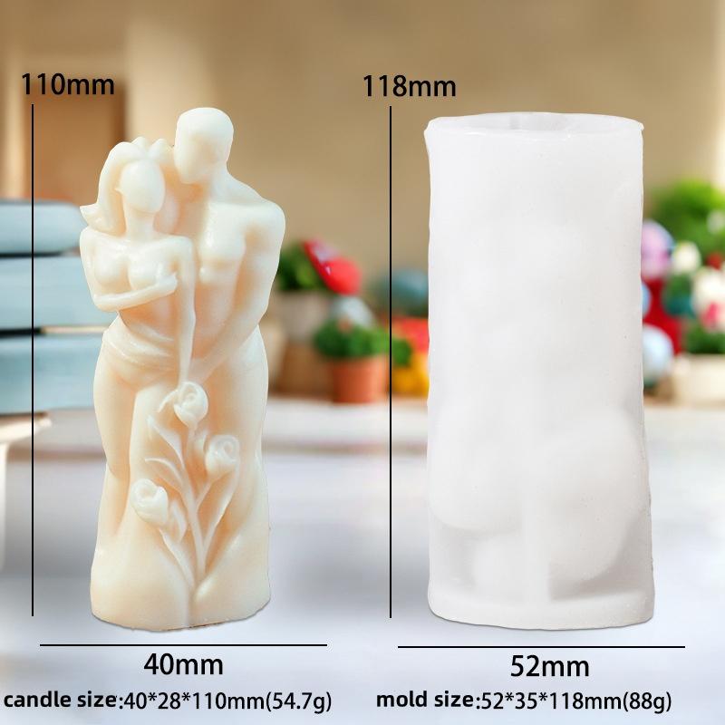 3D Valentine's Day Candle Mold DIY Handheld Rose Couple Kiss Sculpture Aromatherapy Gypsum Mold Chocolate Cake Baking Decor Gift