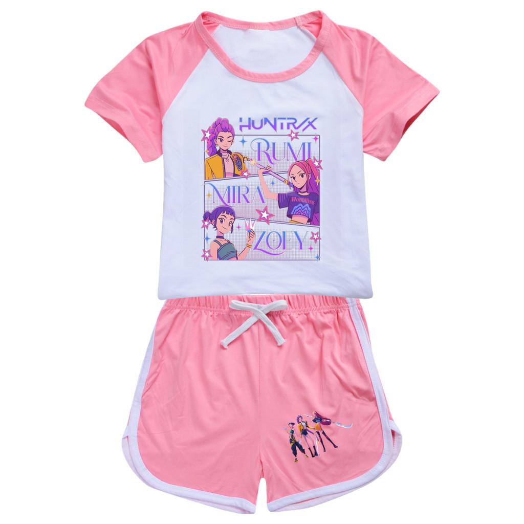 5021 Kids Girls POP Rumi Zoey Mira Print T-shirt Shorts Sport Tracksuit Clothes Set
