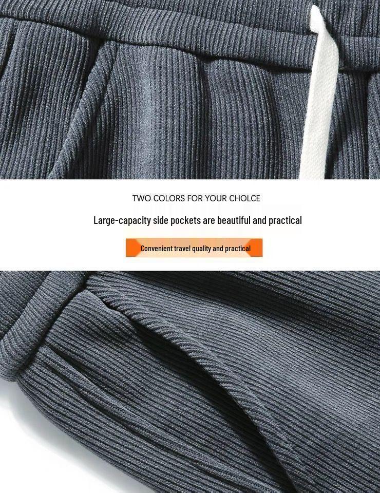 Men's European Size Corduroy Casual Winter Sweatpants with Velvet Lining