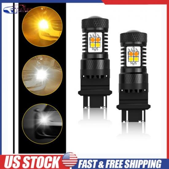 

White/Amber 3157 LED DRL Switchback Turn Signal Parking Light Bulbs Dual Color