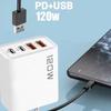 PD 120W 4 porter USB C-lader Hurtiglading 3.0 Type C USB-telefonladere Hurtigladeadapter for Samsung IPhone Xiaomi Huawei