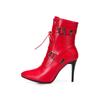 Autumn Winter 2025 Mid-Calf Boots Women Pointed Toe Super High and Thin Heel Shoes Buckle Cross-Tied Decorate Size 3~19 Footwear