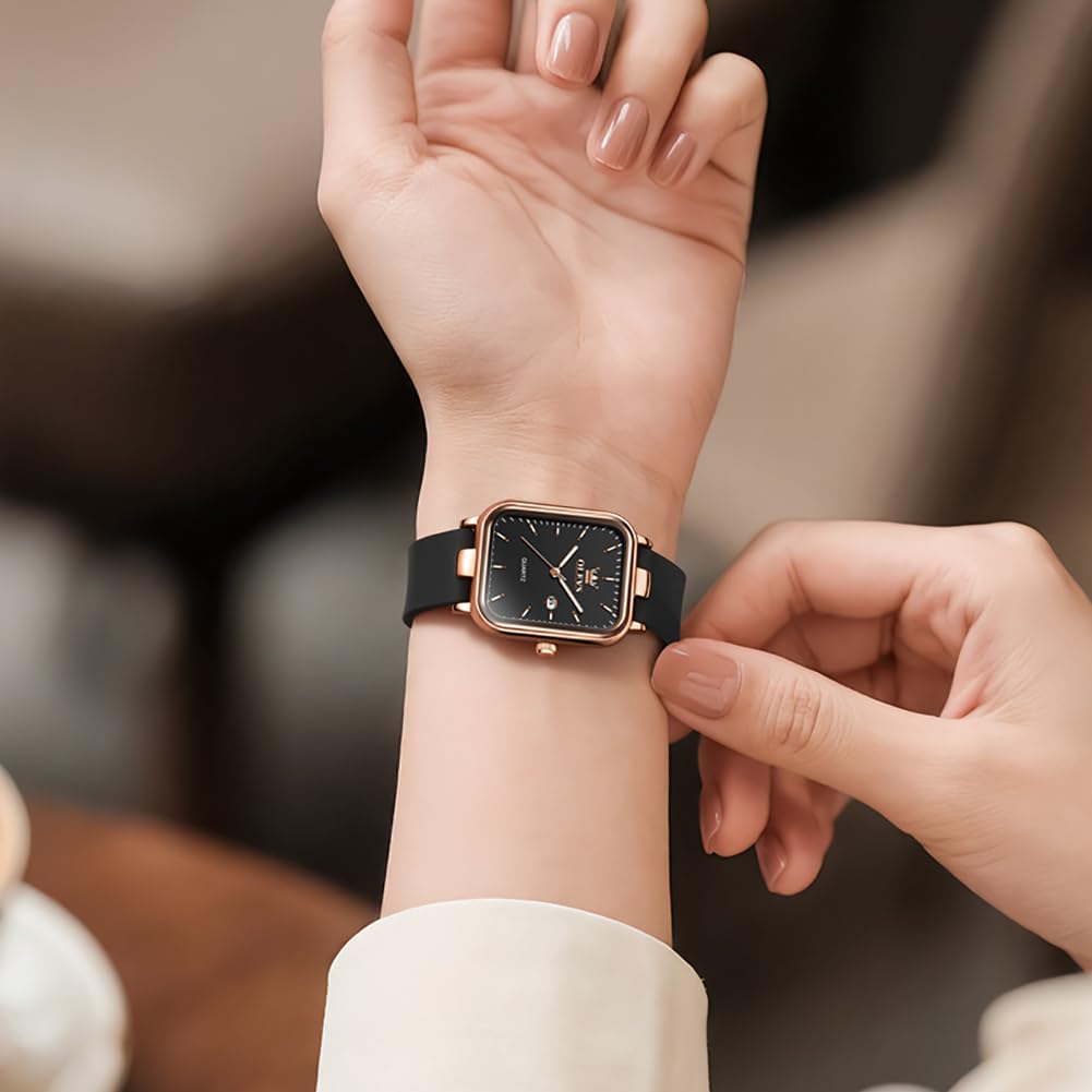 OLEVS Quartz Easy To Silicone Date Popular Gift for Rose Gold Black Women's Watch, Luminous, Read, Waterproof, Band, Display, Women, &