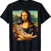 Mona Lisa Holding Cat Funny Cat Lover Graphic T-Shirt Cotton