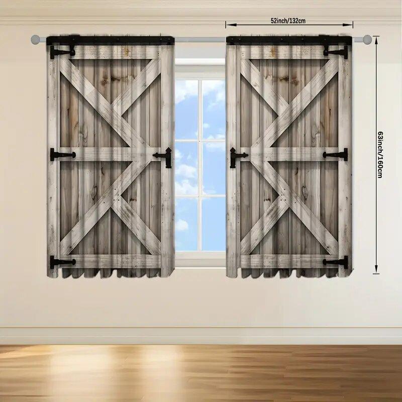 2 Stück hellfarbene Vorhänge mit Holzmaserungsdruck, Stangentaschenvorhänge 42*84, Heimdekoration, Raumdekoration