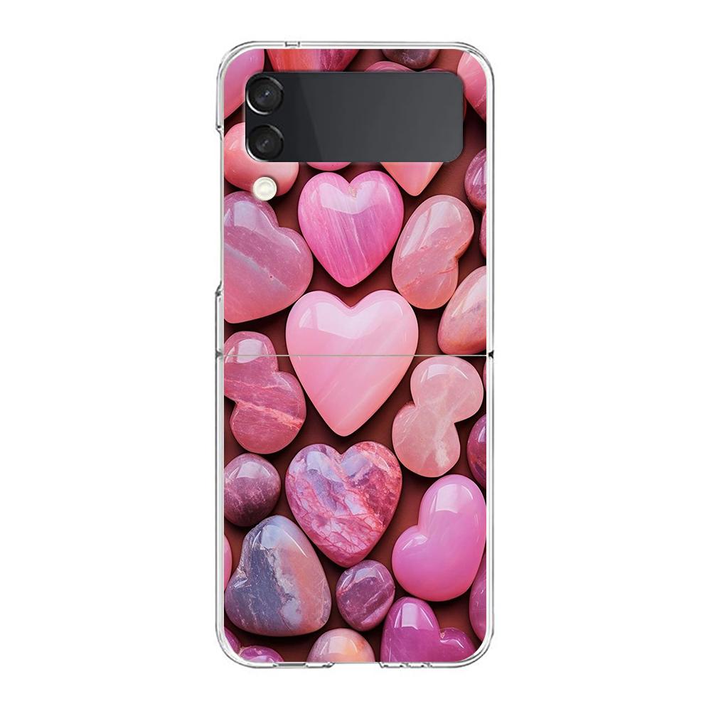 Colorful Love Heart Phone Case For Samsung Galaxy Z Flip 3 4 5 Hard Folding Clear PC Bumper For Samsung Z Flip 6 Back Cover