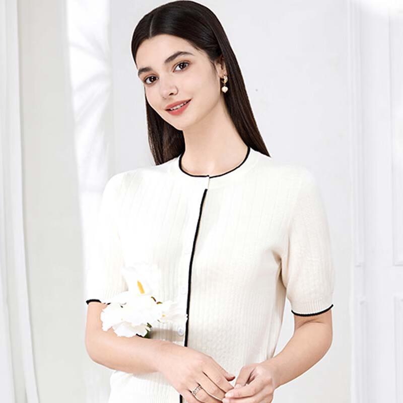 

JESSIE Women s DP5SCM041 Elegant Ribbed Knit Short Sleeve Top L