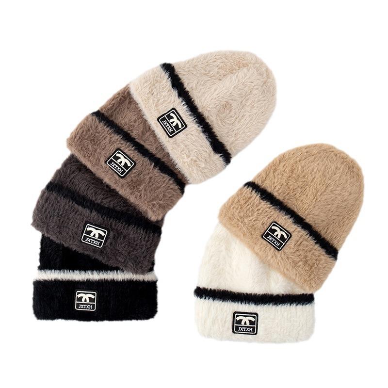 Plush Hat Women's Autumn and Winter Mink Thickened Warm Sweet Cute Knitted Wool Hat Versatile Pullover New