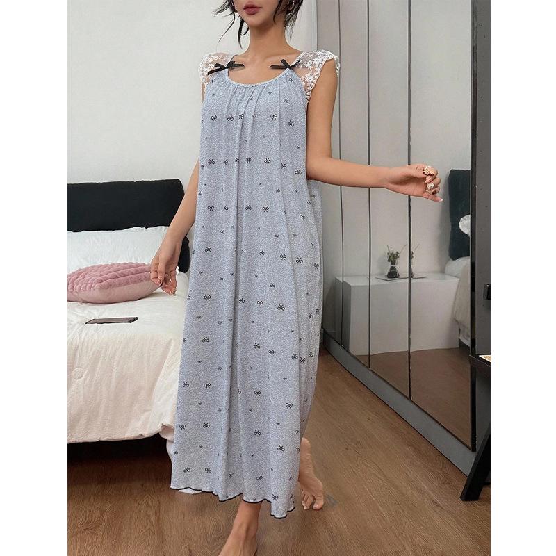 Lace Bow Strap Nightgown - European & American-Style Loose, Comfortable Spring/Summer Homewear Pajamas