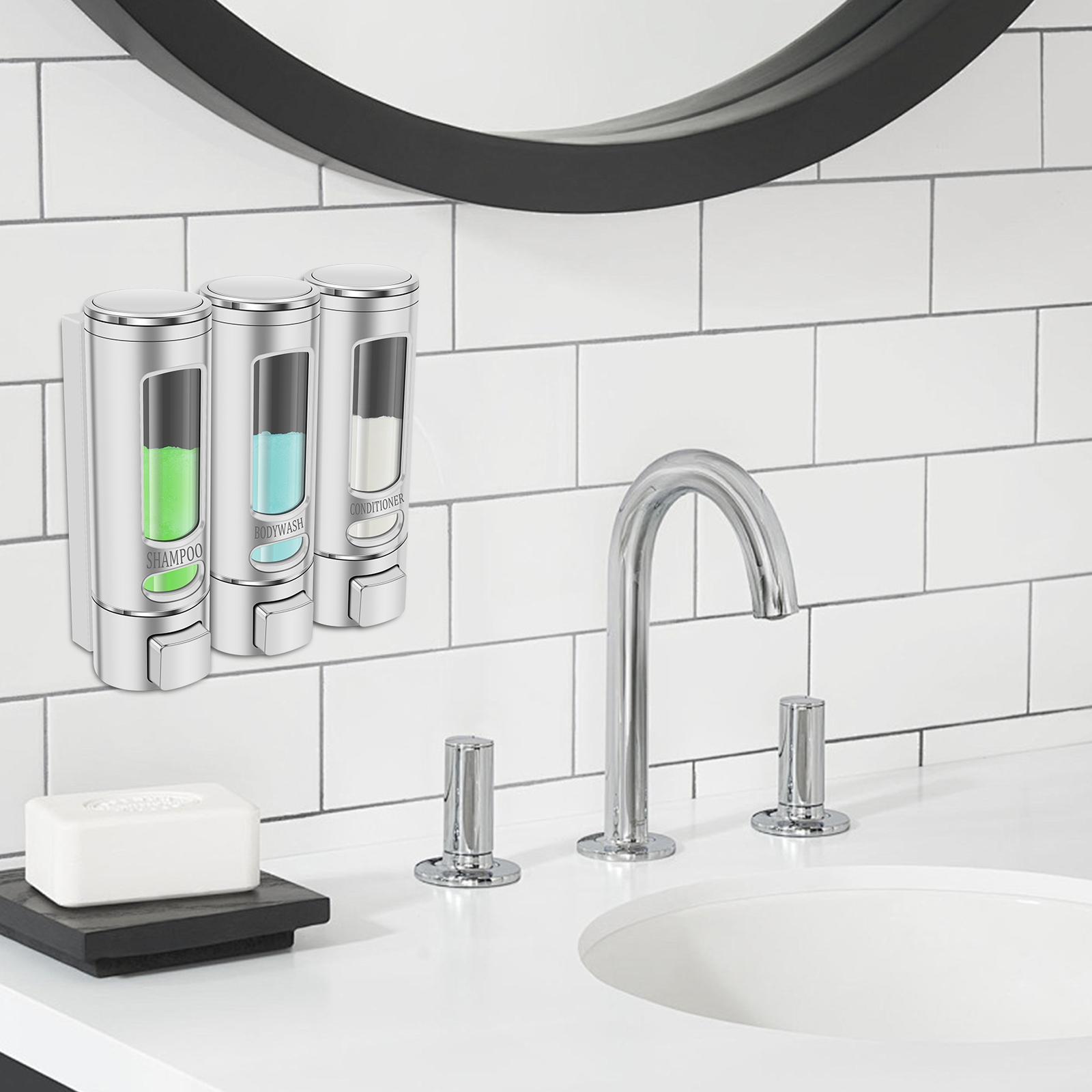 

3 Refillable Soap Dispenser Wall Mounted Conditioner Container Body Wash Container Chamber Shampoo Dispenser with Clear Window білий