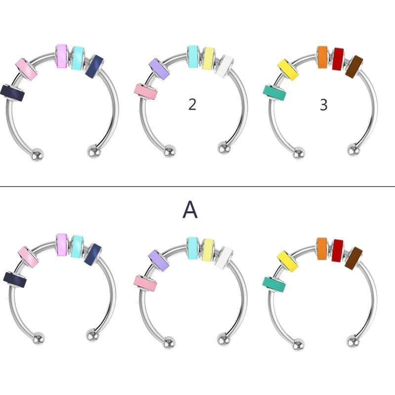 Elegant Rings Bead Fidgety Rings Colorful Bead Spinner Rings Stainless Steel Rings Open Adjustable Jewelry for Women