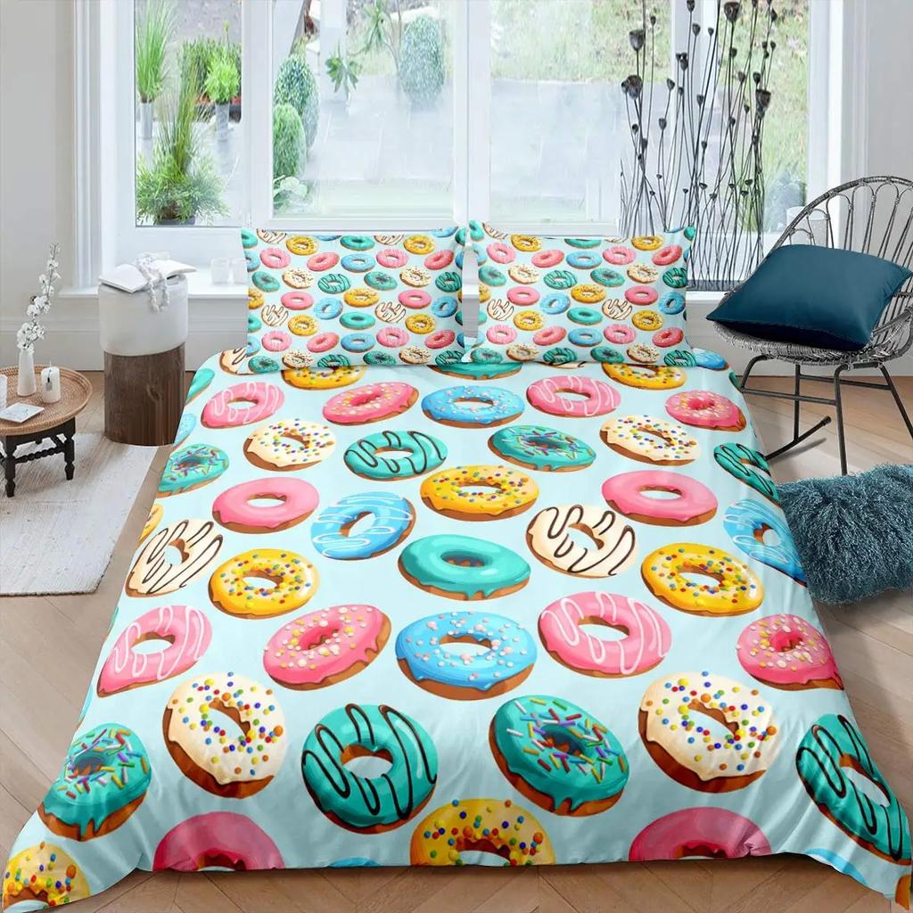 3D Chocolate Dessert Duvet Cover Set Bed Cover Food Candy Donut Cake Comforter Quilt Cover With Pillowcase For Kids Children Bed