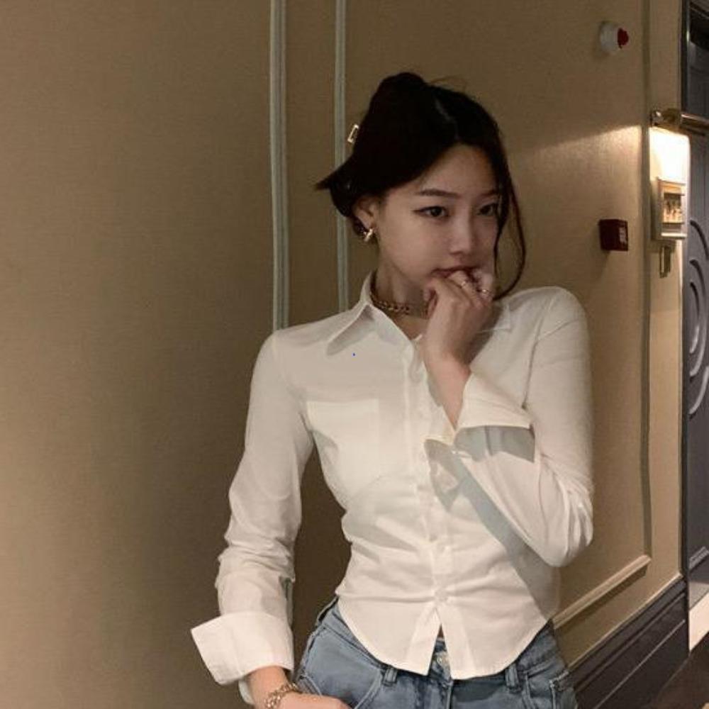 Pure Desire Wind White Jk Waist Shirt Women Long Sleeve Spice Girls Uniform Blouse Basic Slim Short Tops Autumn Plus Size