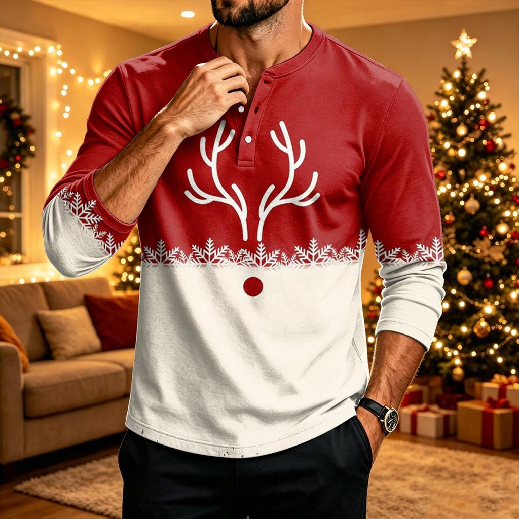 Men's Christmas Printed Long Sleeve Shirt