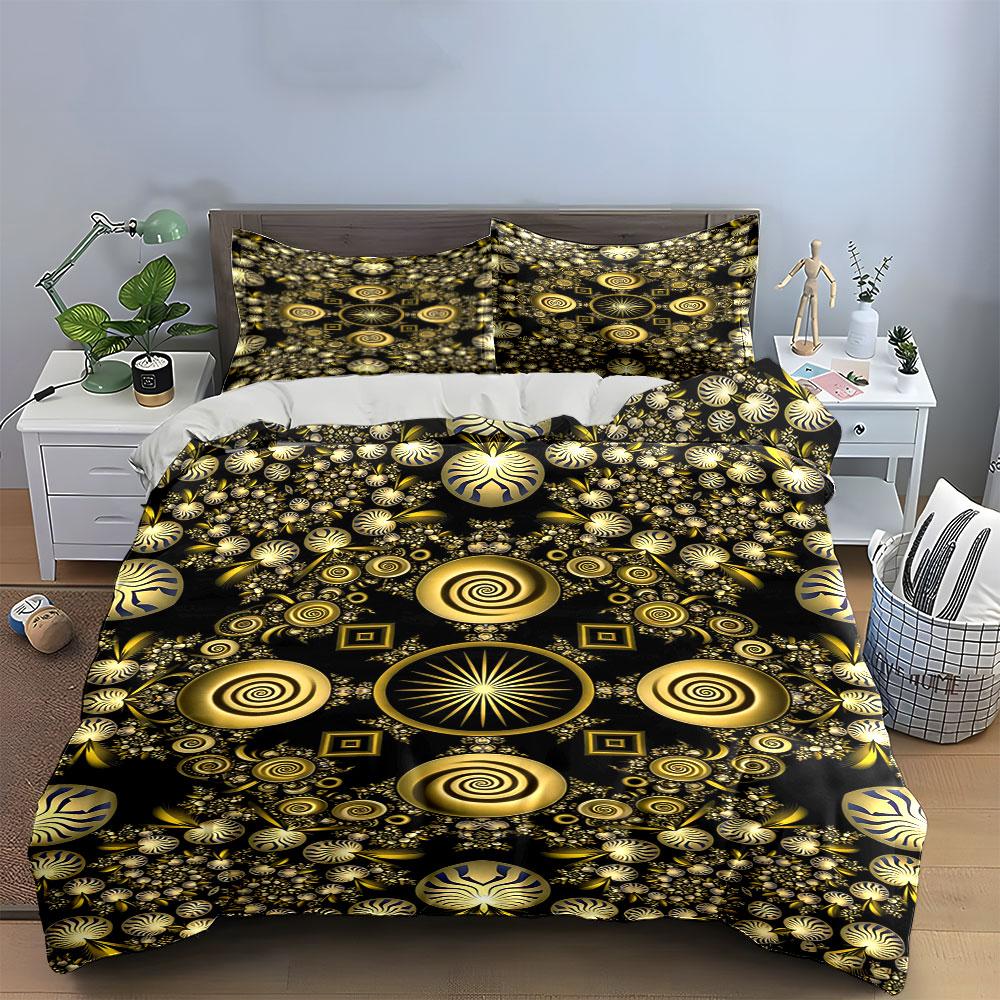 Gold spirals and stars. Bedding sets Duvet cover sets Duvet covers Pillowcases(1 * Duvet Cover 2 * Pillowcases without duvet insert)