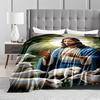 Peaceful Shepherd with LambsFlannel blanket for bedroom, living room, sofa, and nap