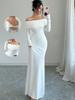 2026 Elegant Off-the-Shoulder Cross Backless Long Dress for Women – Sexy European & American Evening Wear