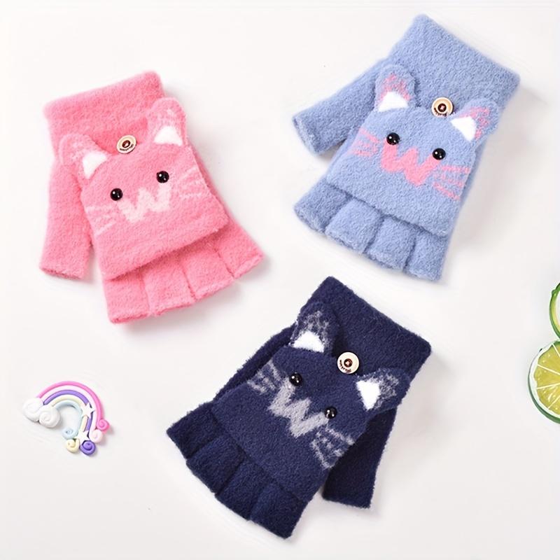Fleece Knitted Gloves for And with Half Finger Cute Cartoon Thickened Flap To Keep Warm In Autumn and Winter Korean Version To Prevent Cold