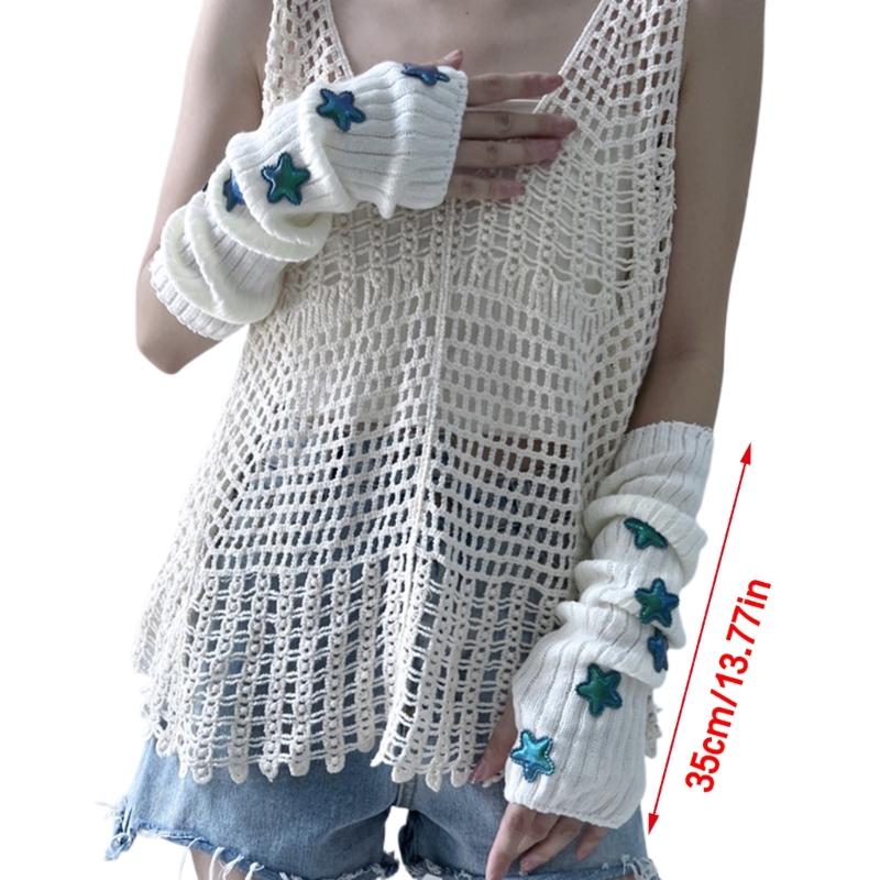 Casual Warm Gloves Stretchy Gloves Adult Knitted Arm Warmer Half Finger Gloves Knits Gloves for Cold Weather Cycling