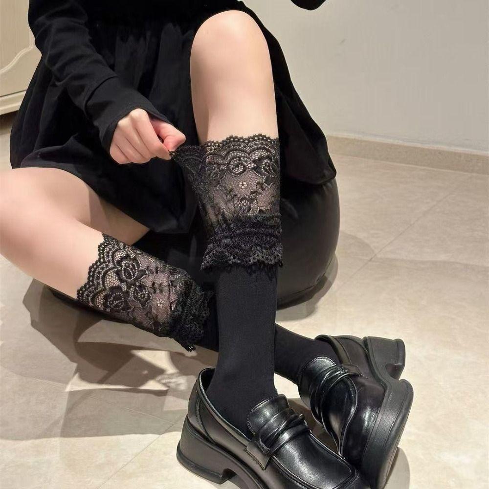 1Pair Solid Color Knee-high Socks Cotton Calf Socks New Stacked Socks Girl чёрный
