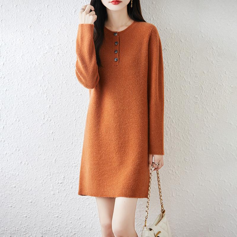 Women Sweater Dress 100% Wool MODERN NEW SAGA O-neck Knit Long Pullover Winter Jumpers Wool Long Dress Female