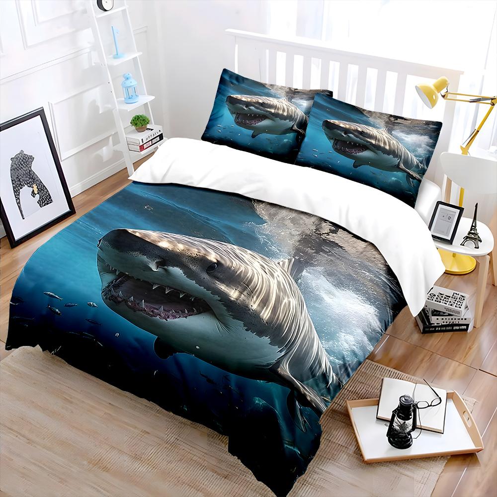 Shark swimming with open jaws Print Soft Comfortable Duvet Cover Bedding Set Included 1*Duvet Cover 2*Pillowcases Luxury gifts