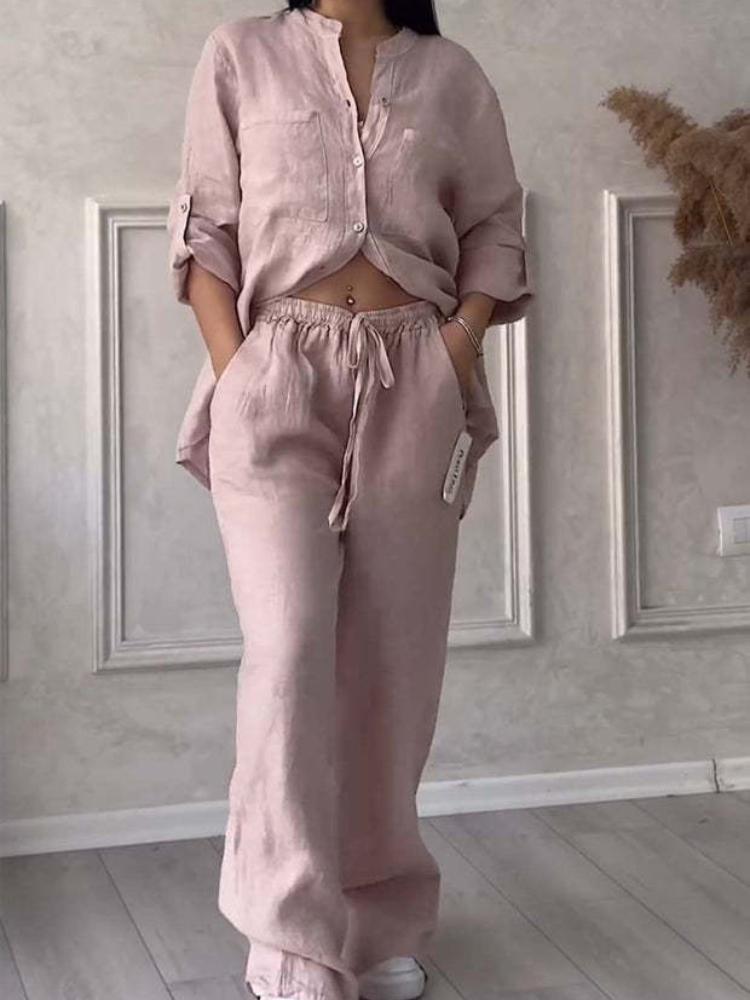 Zweiteilige Sets für Damen, Kordelzug, Hose mit weitem Bein, Langarmshirts, 2-teiliges Set