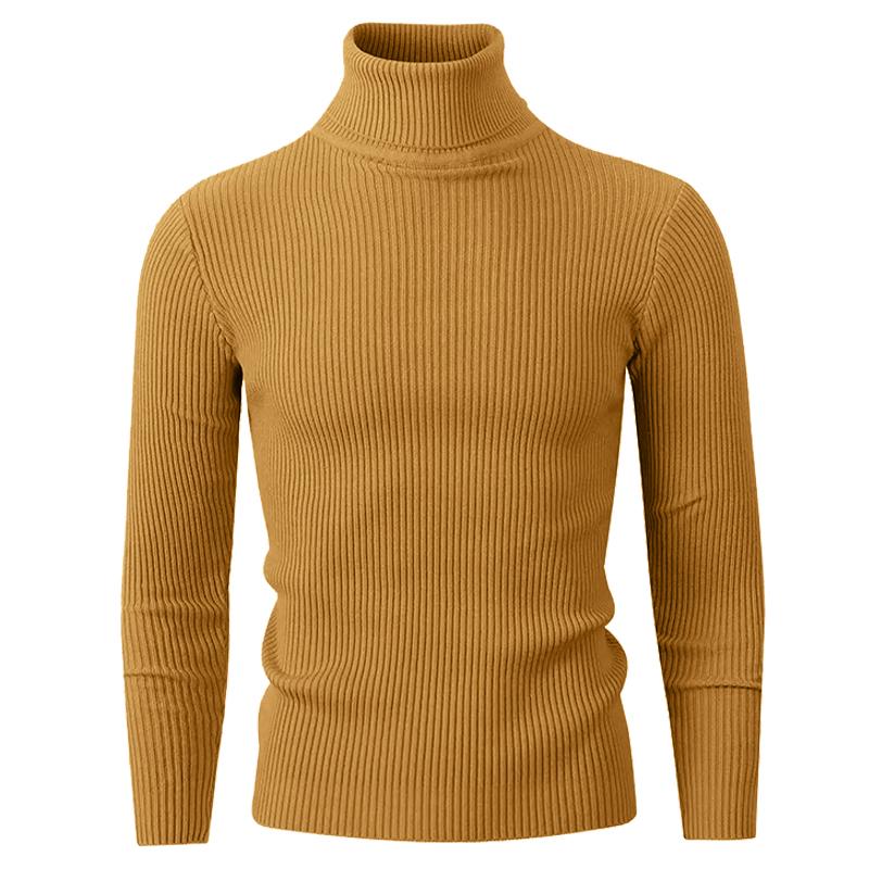 New Men's Turtleneck Knitted Sweater Long Sleeved Stripes Streetwear Autumn Oversized Black Sweaters Homme Solid Color Basic Top