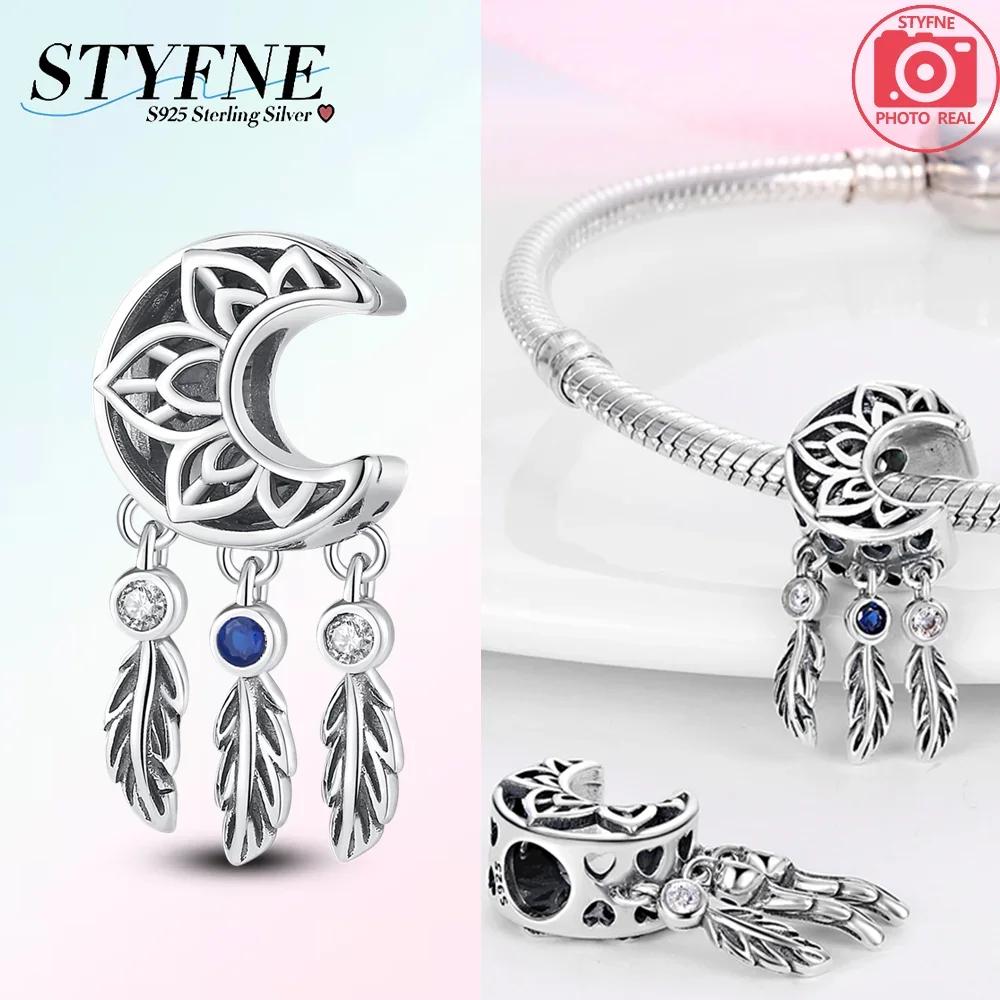 Charm Copper Original Dream Catcher Feather Pendant Purple Colorful Moon Design Bead Fit Bracelet Women Jewelry Diy