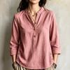 Women's Casual Loose Fit Stand Collar Blouse with Side Buttons