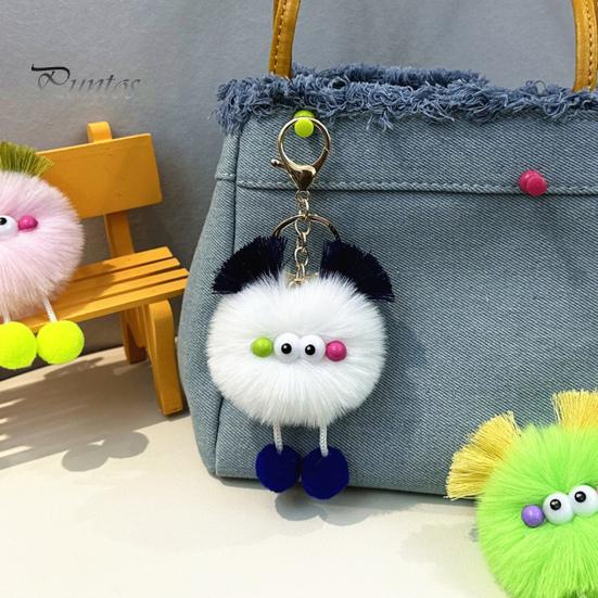 Ball Keychain with Metal Clasp Cartoon Plush Keychain, Fluffy Pompom Clasp, Soft Key Ring Backpacks Handbags Keys Decorative Pendant for Men