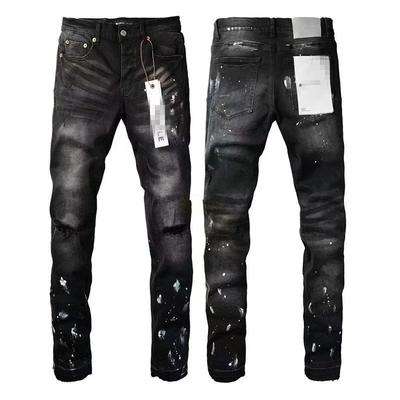 Ανδρικό Μαύρο Τζιν Ντένιμ Slim Fit Με Ελαστικότητα Πλυμένο με Νερό Με Φθαρμένο Λεπτομέρεια Μικρό Ρολό στο Ρακί Casual Στυλ Εφήβους Ενήλικες