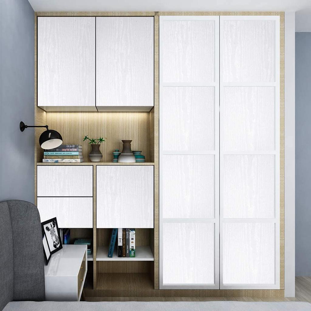 1pc Self-Adhesive White Wood Adhesive Paper Decorative Film For Furniture Real Wood Grain For Cabinet Decoration Easy to Clean