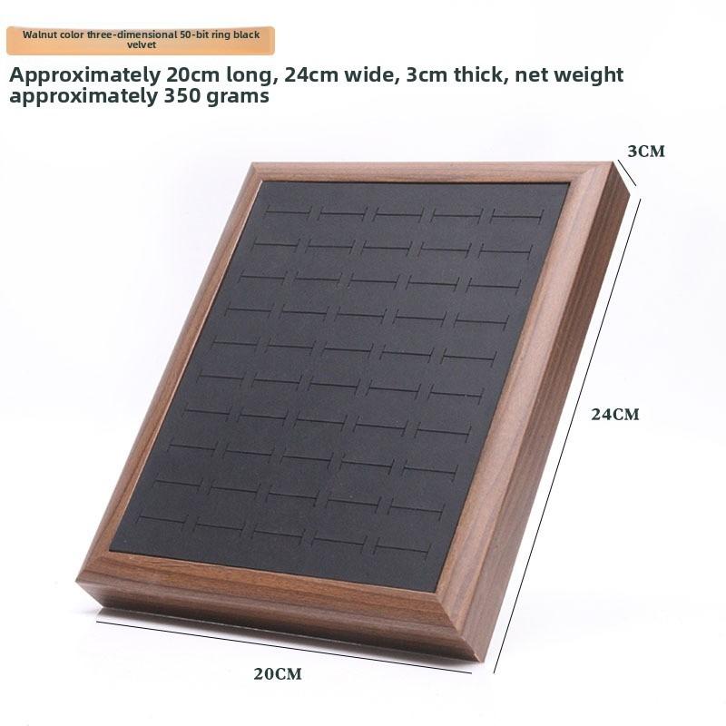 Frame-shaped Solid Wood Jewelry Holder, Spacious Tray for 50 Finger Rings, Earrings and Ornament Display Rack