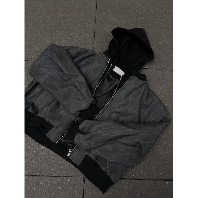 

Мужская ретро бейсбольная куртка с капюшоном из ПУ кожи в американском стиле 2XL серый